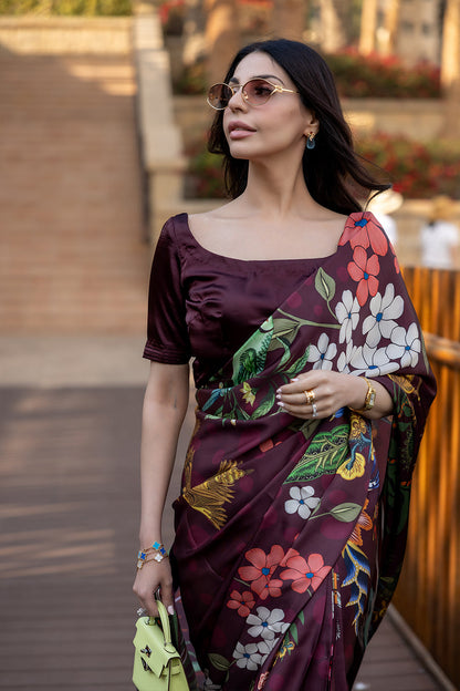 Saira Rizwan | Resort Collection 25 | ARICA-SRRC07-25 L Burgundy Charmeuse Silk