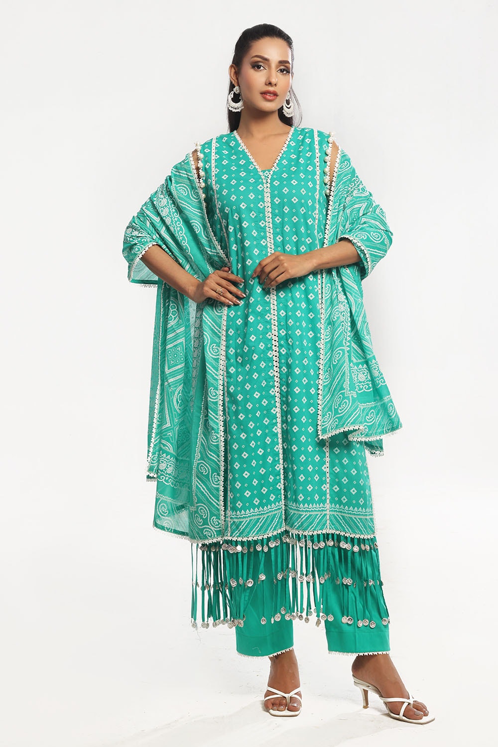 Gul Ahmed | Chunri Lawn 25 | CL-52178 A XS Sea Green Lawn