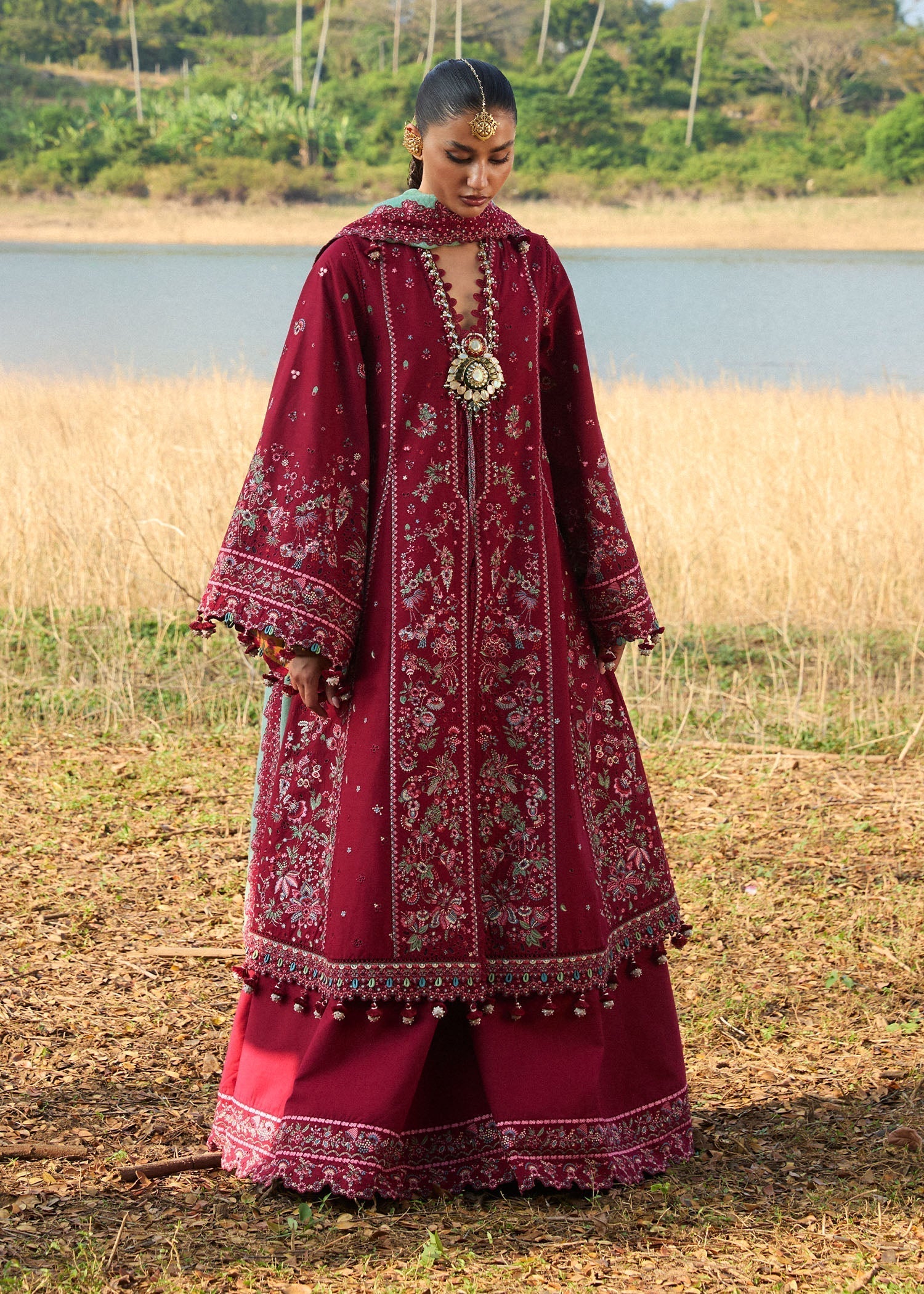 Hussain Rehar | Luxury Lawn 25 | Mahogany XL Maroon Lawn