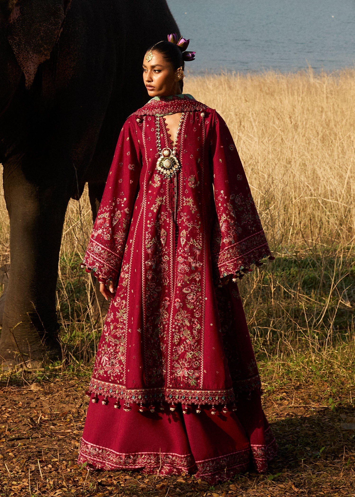 Hussain Rehar | Luxury Lawn 25 | Mahogany XS Maroon Lawn