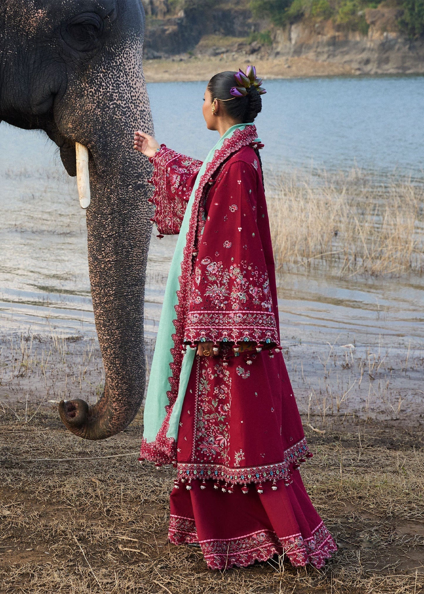 Hussain Rehar | Luxury Lawn 25 | Mahogany L Maroon Lawn