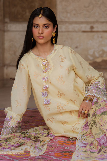Cross Stitch | Eid Lawn Edit 25 | RADIANT MUSE L Pale Yellow Jacquard
