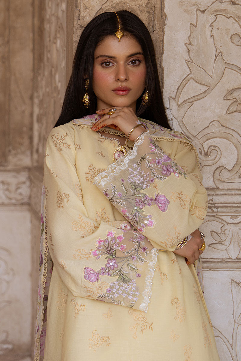 Cross Stitch | Eid Lawn Edit 25 | RADIANT MUSE S Pale Yellow Jacquard
