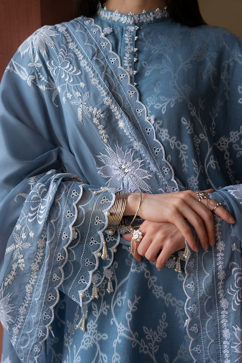 Cross Stitch | Eid Lawn Edit 25 | SILVER MIST M Blue Gray Jacquard