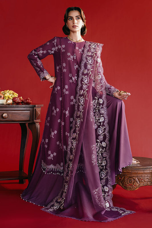 Cross Stitch | Eid Lawn Edit 25 | DEEP FLARE XS Plum Jacquard