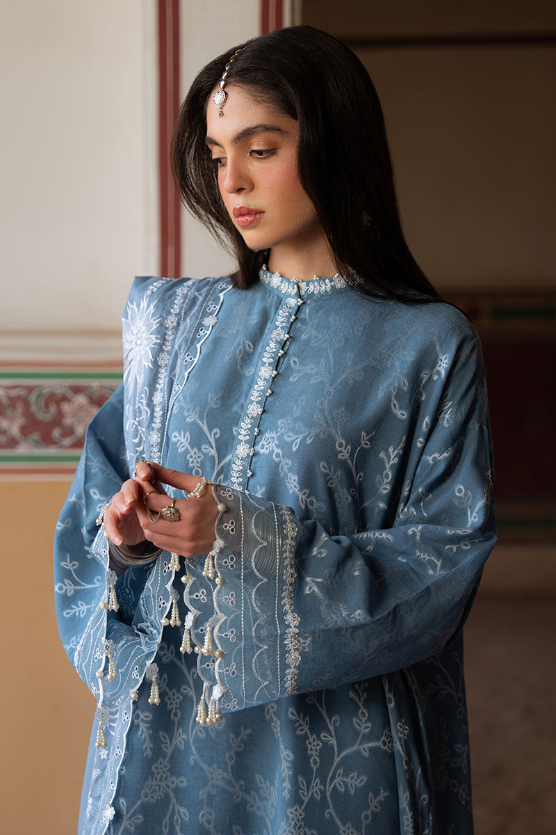 Cross Stitch | Eid Lawn Edit 25 | SILVER MIST L Blue Gray Jacquard