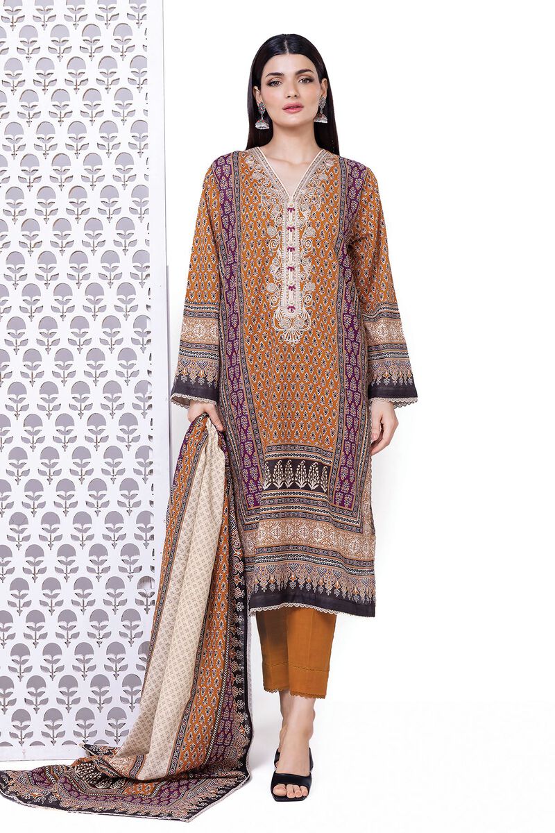 Khaadi | My Winter Mood | LKN05 XS Mustard Brown Light Khaddar