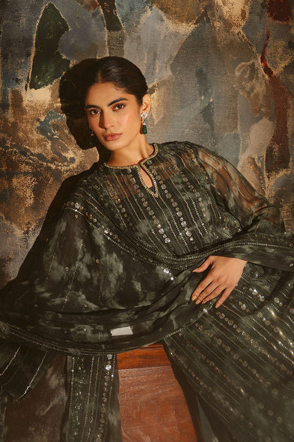 Cross Stitch | Luxe Atelier 25 | FOREST ENVY Custom Size Army Green Chiffon