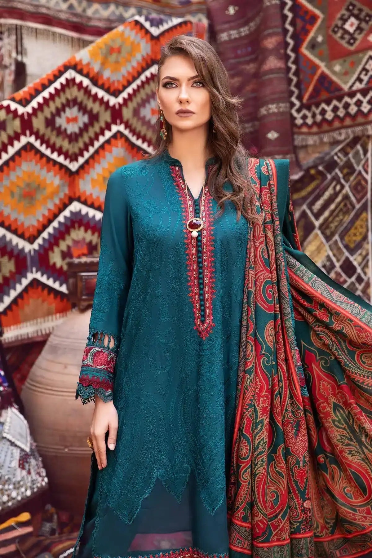 Maria B | M Prints Winter 23 | MPT-2008-A - Pakistani Designer Dress - by Maria B | Type: Luxury - 100% Original at Saira Sultan