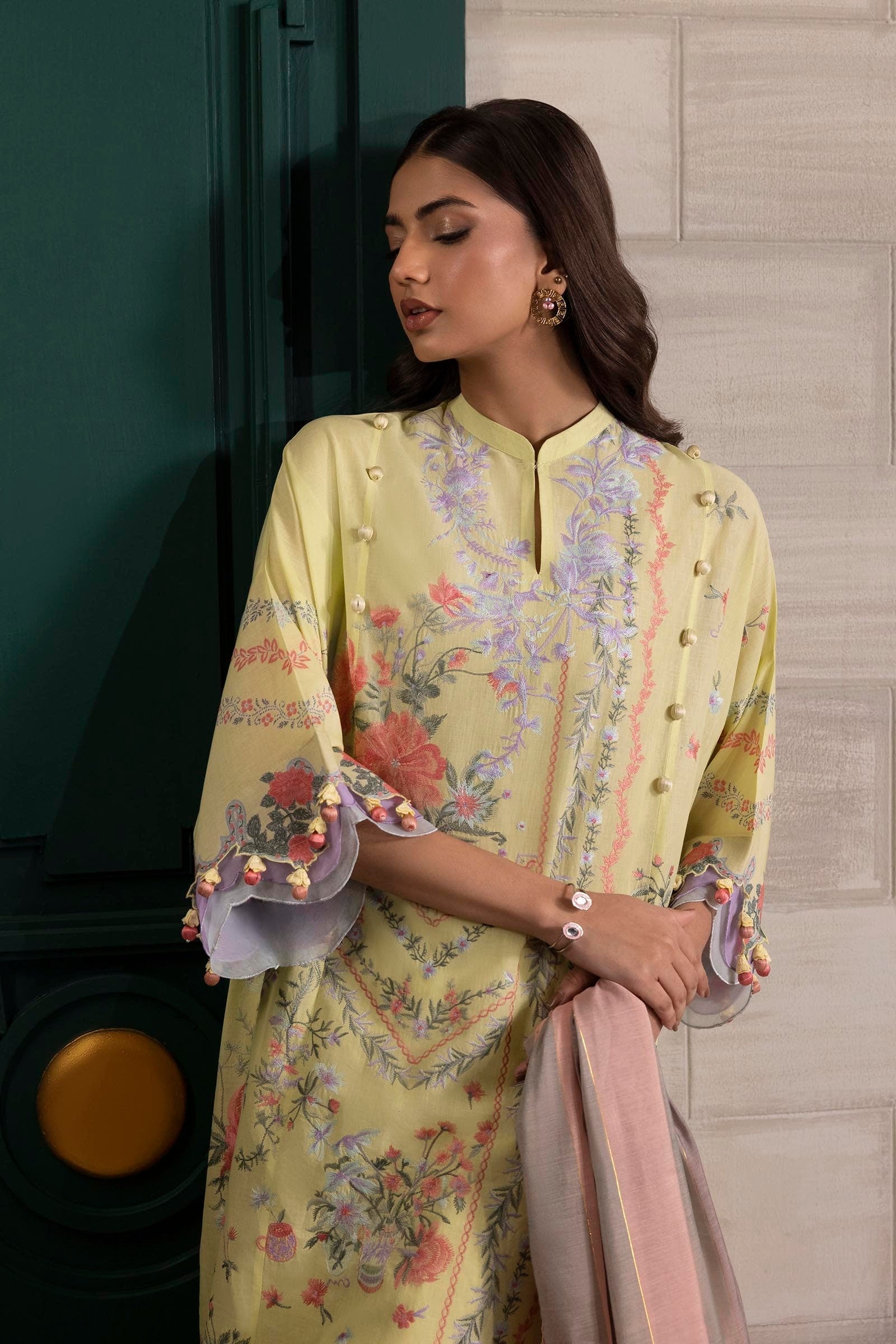Sana Safinaz | Muzlin Spring 25 | M251-001B-3DG M Lime Yellow Lawn