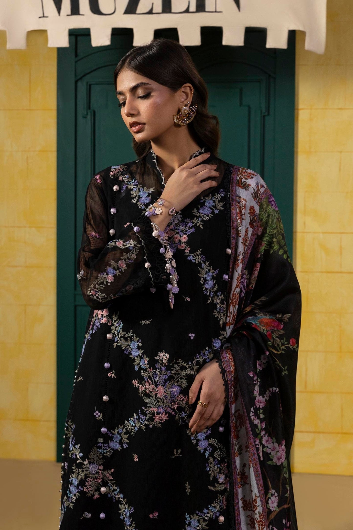 Sana Safinaz | Muzlin Spring 25 | M251-002B-3CV M Black Net