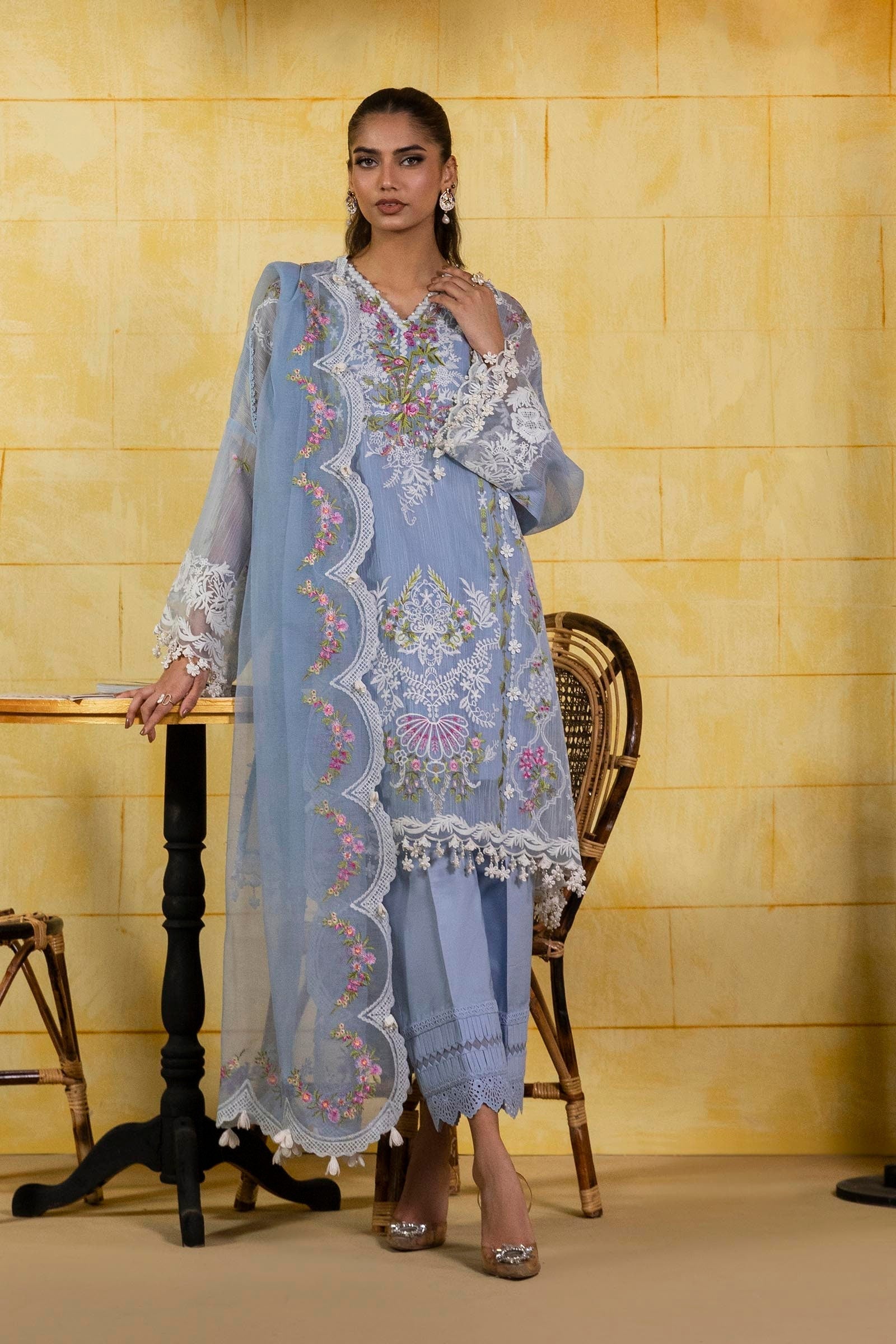 Sana Safinaz | Muzlin Spring 25 | M251-009B-3CT XS Blue Gray Net