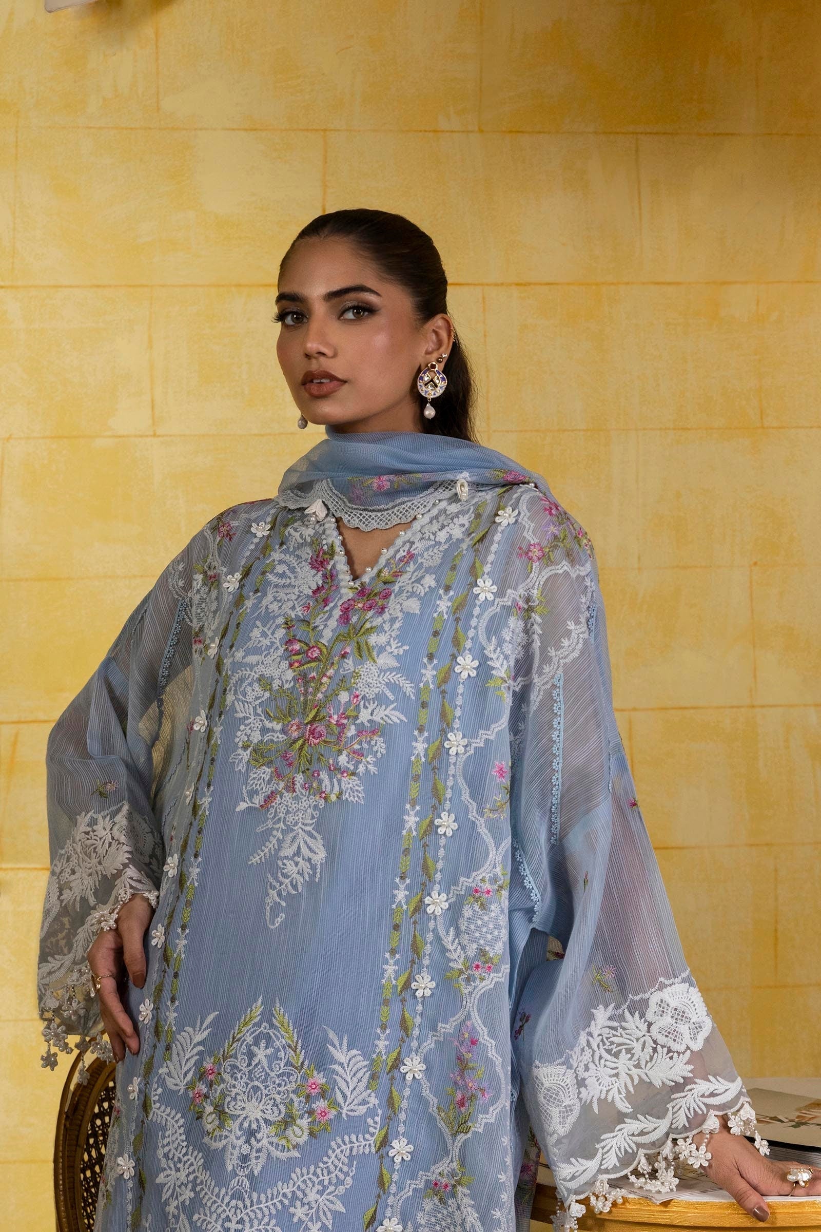 Sana Safinaz | Muzlin Spring 25 | M251-009B-3CT M Blue Gray Net