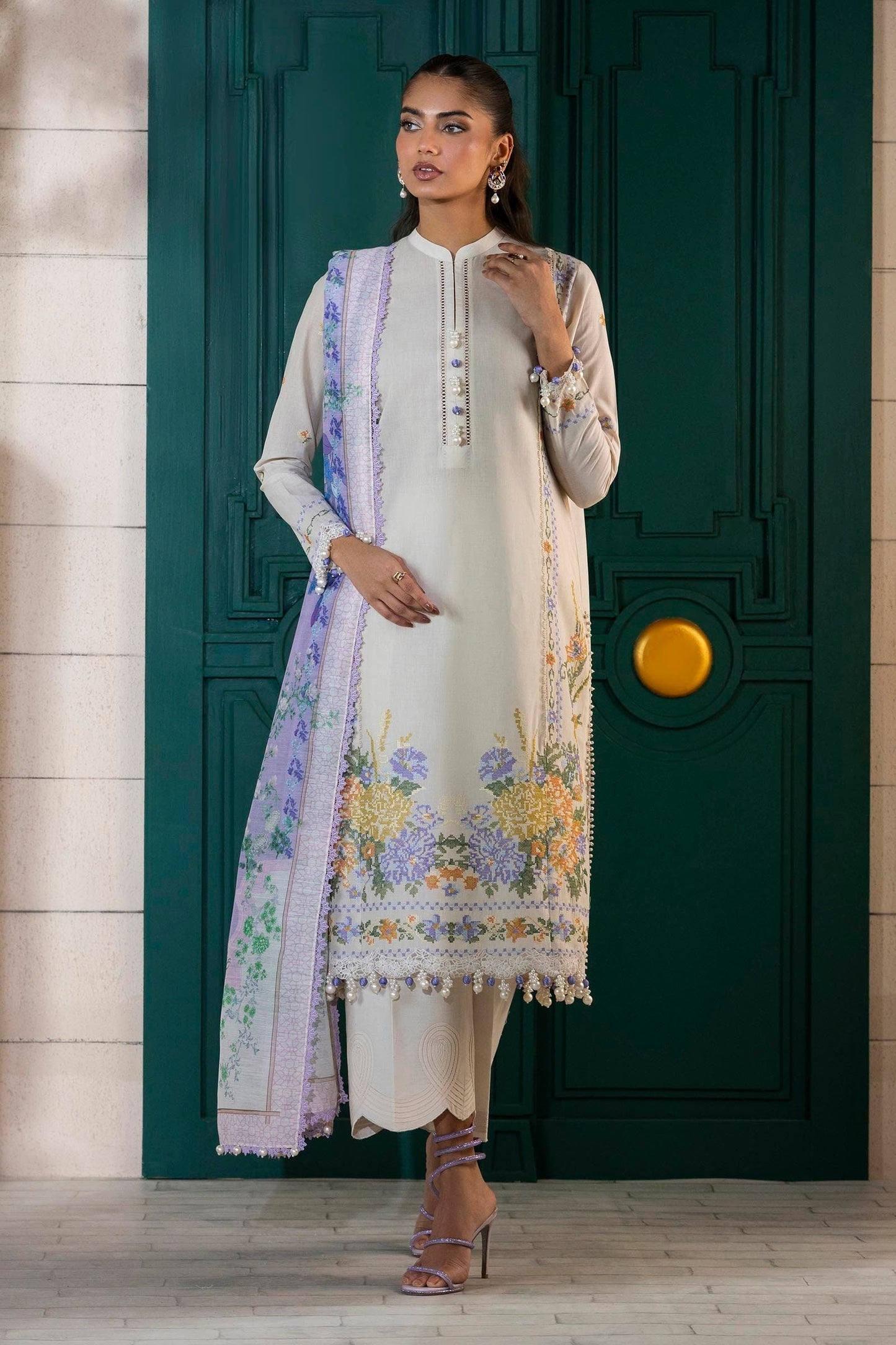 Sana Safinaz | Muzlin Spring 25 | M251-012A-3CV XS Off White Lawn