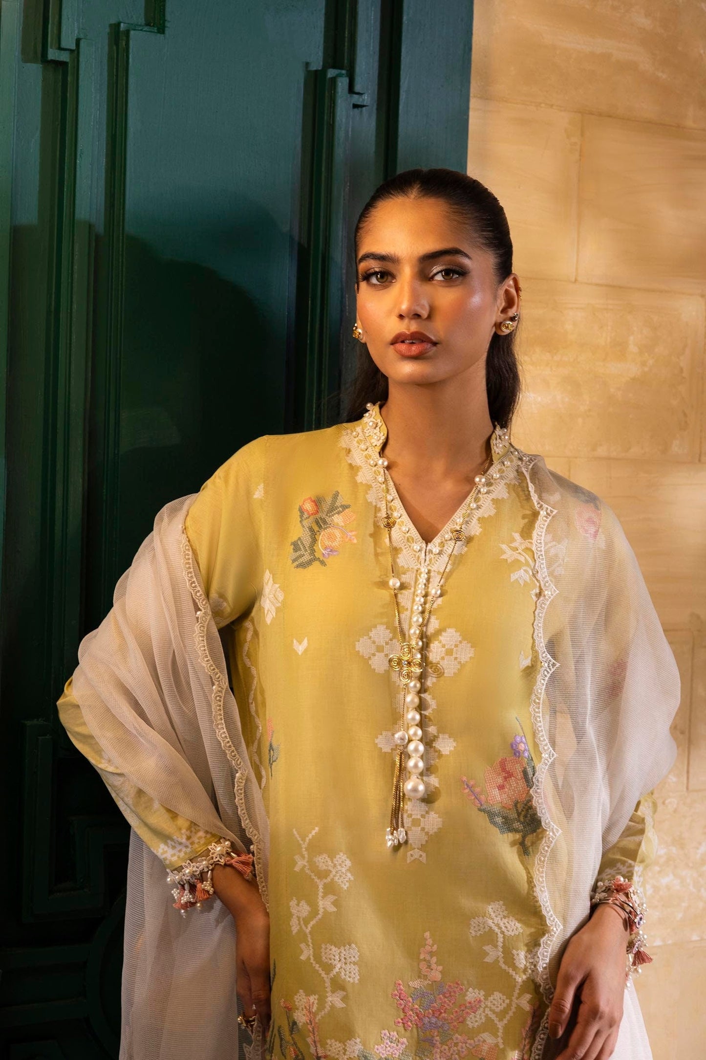 Sana Safinaz | Muzlin Spring 25 | M251-016B-3CT M Lime Yellow Lawn