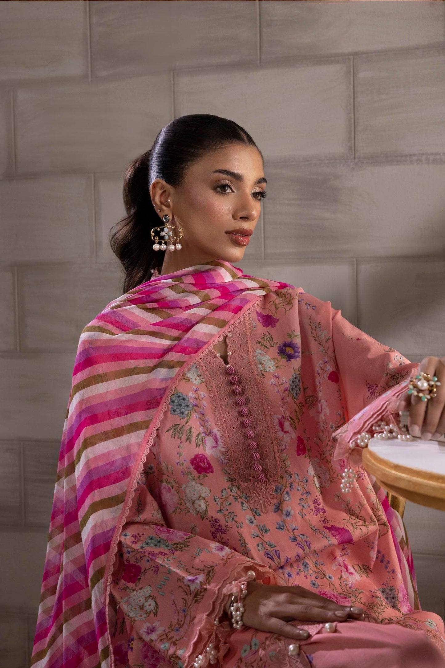 Sana Safinaz | Muzlin Spring 25 | M251-024B-3CI M Peach Pink Lawn