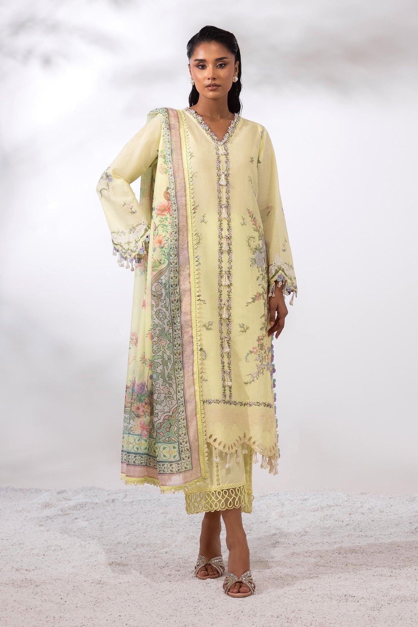 Sana Safinaz | Muzlin Summer 25 | 009A Custom Size Lime Lawn