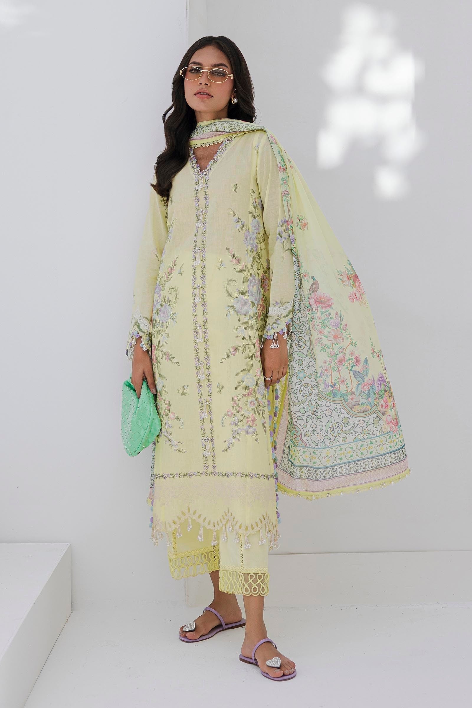Sana Safinaz | Muzlin Summer 25 | 009A XS Lime Lawn