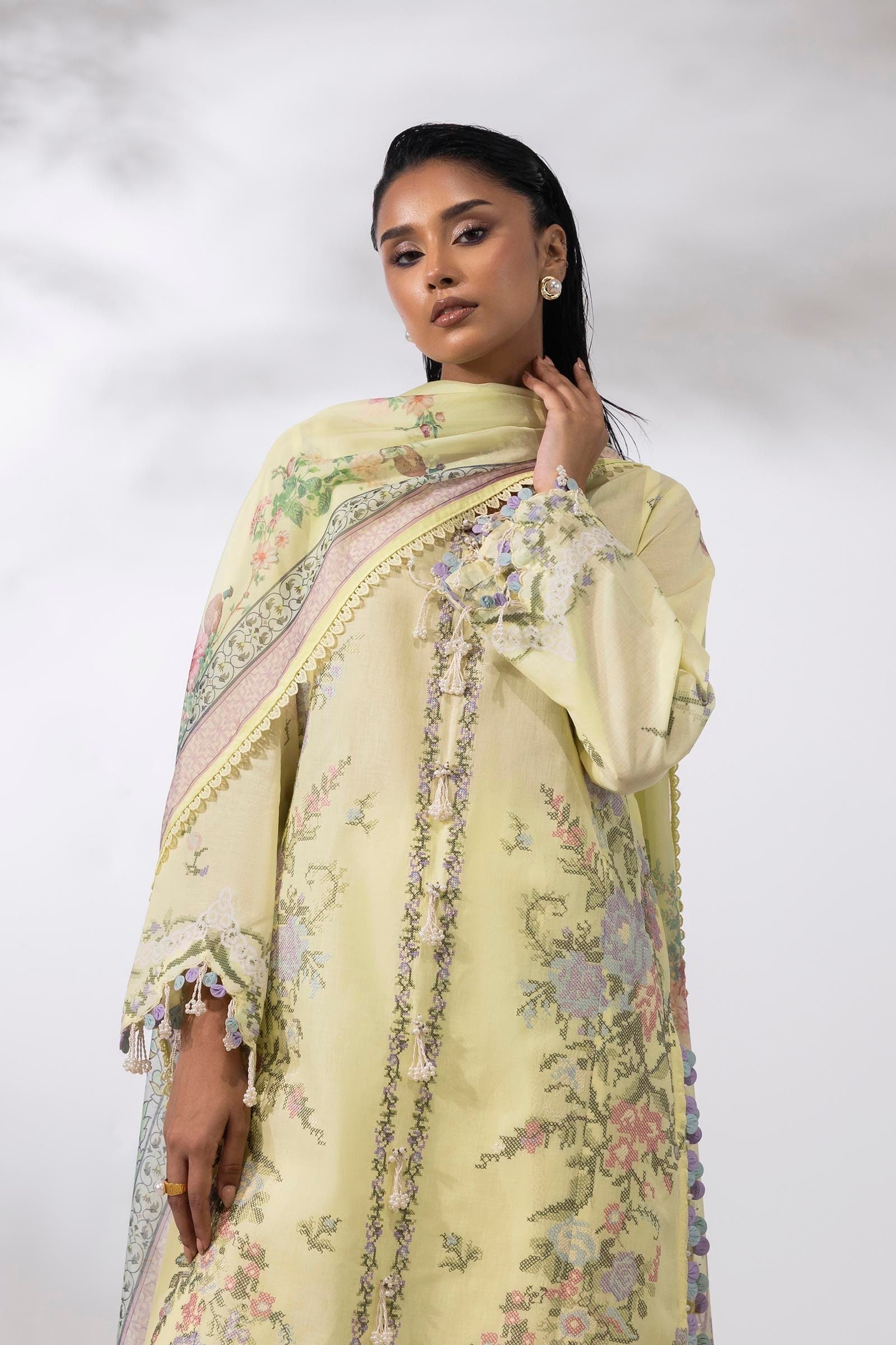Sana Safinaz | Muzlin Summer 25 | 009A XL Lime Lawn