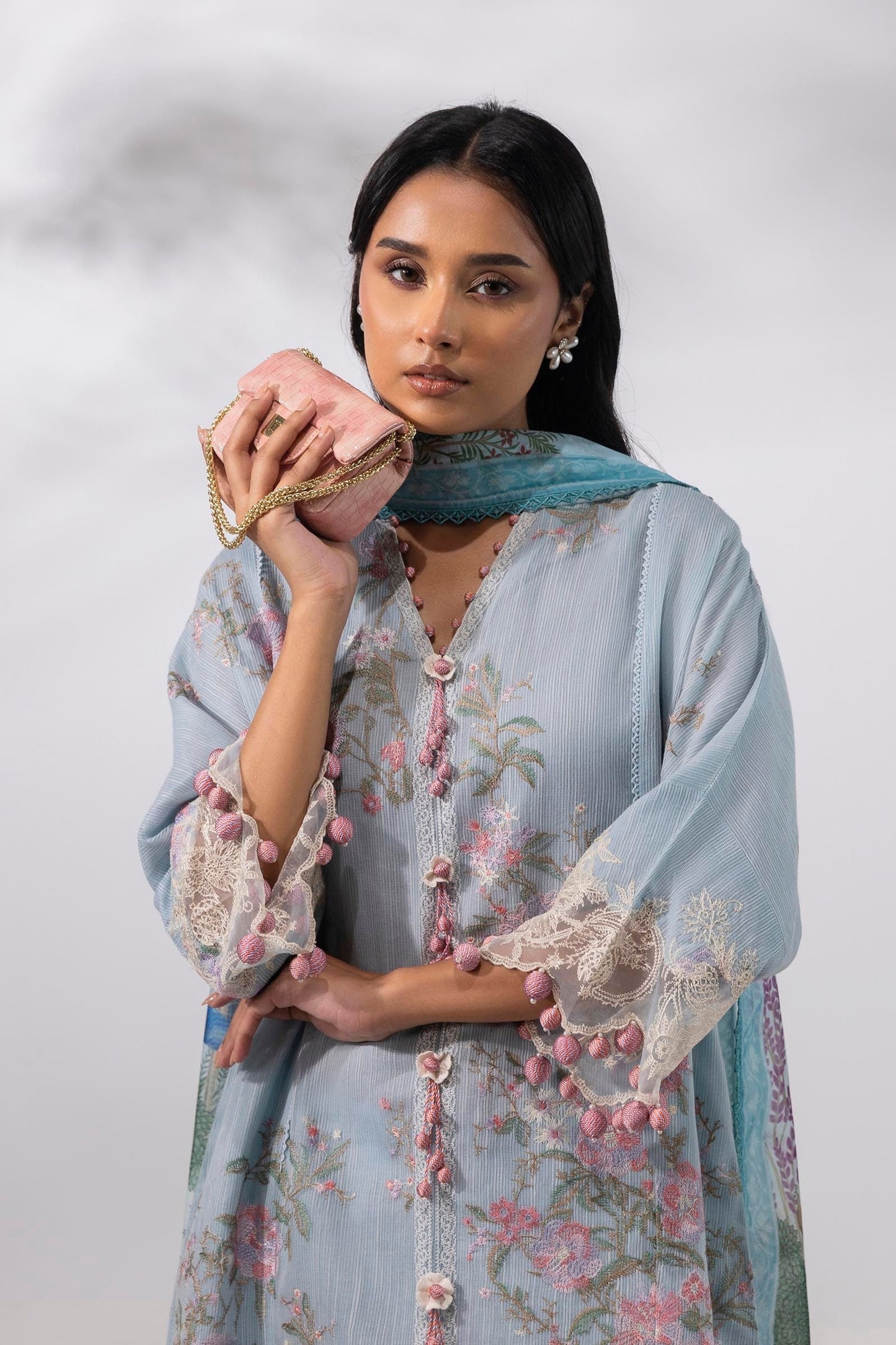 Sana Safinaz | Muzlin Summer 25 | 013A M Sky Blue Net