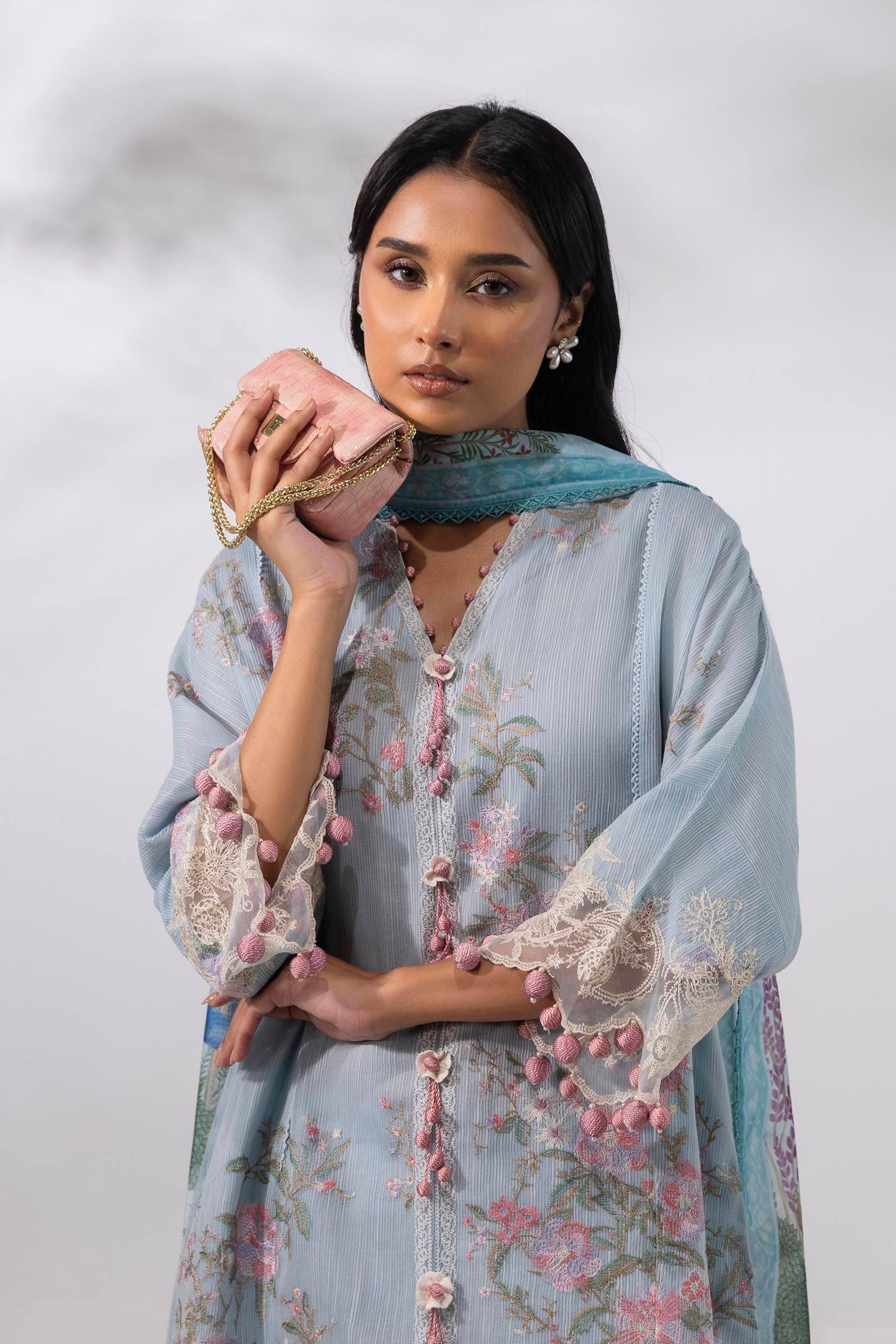Sana Safinaz | Muzlin Summer 25 | 013A M Sky Blue Net