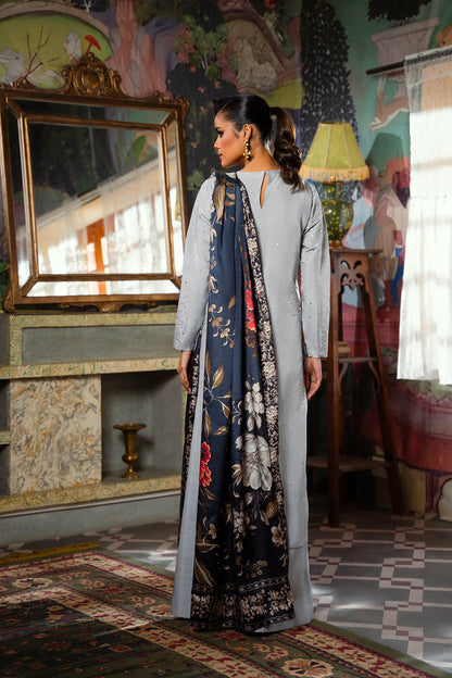 Saira Rizwan | Dahini Silk Pret | SWAN - SRLP04-25 S Cloud Gray Raw Silk