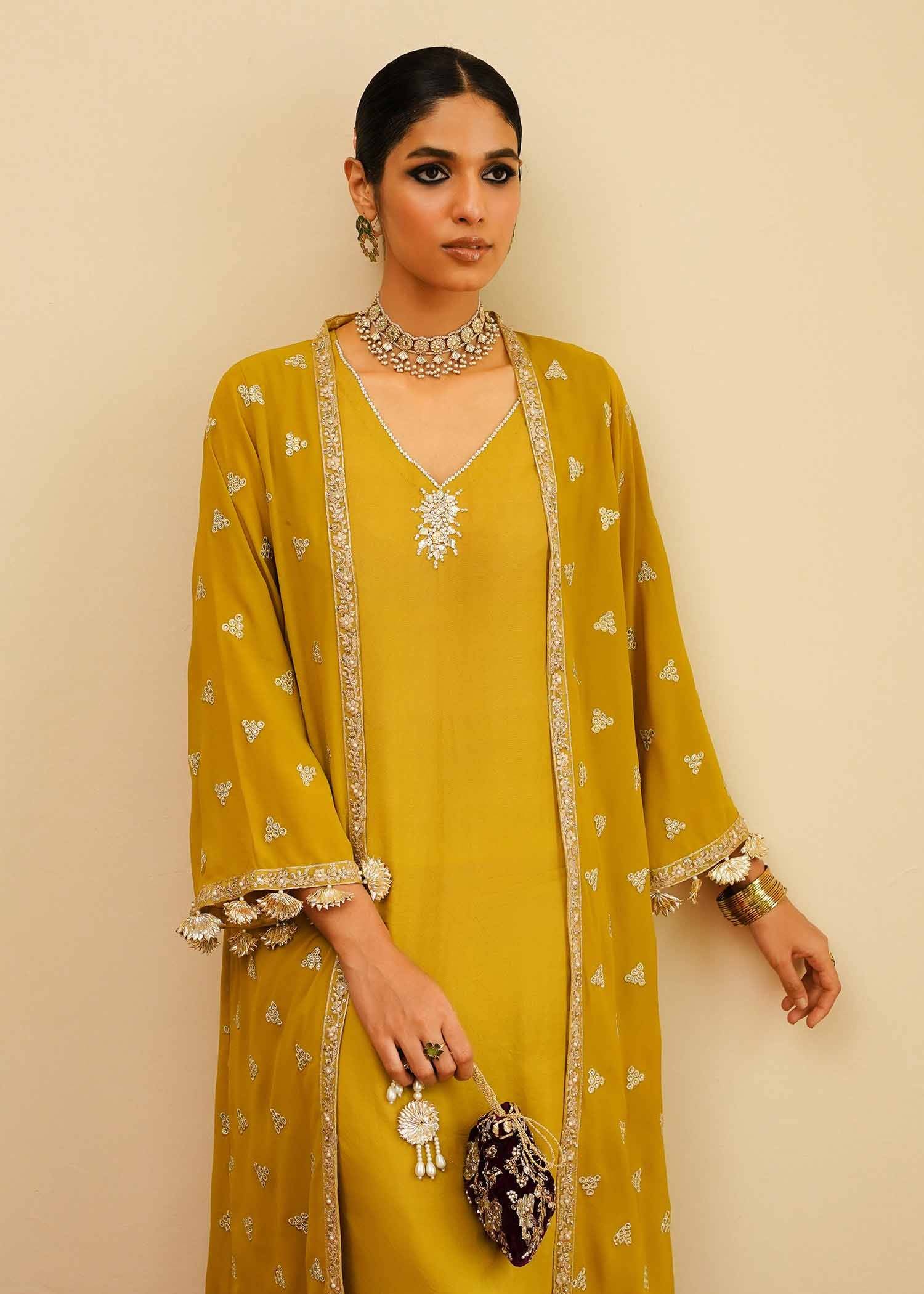 Mahgul | Eid Edit 2024 | Mustard Shine - Pakistani Designer Dress - by Mahgul | Type: Luxury - 100% Original at Saira Sultan
