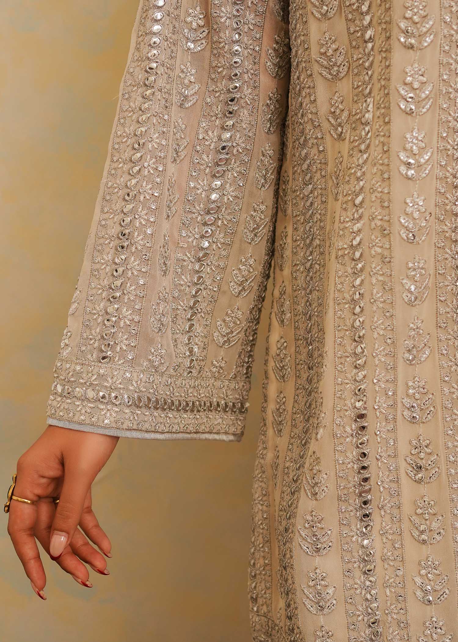 Mahgul | Eid Edit 2024 | Crushed Silver - Pakistani Designer Dress - by Mahgul | Type: Luxury - 100% Original at Saira Sultan