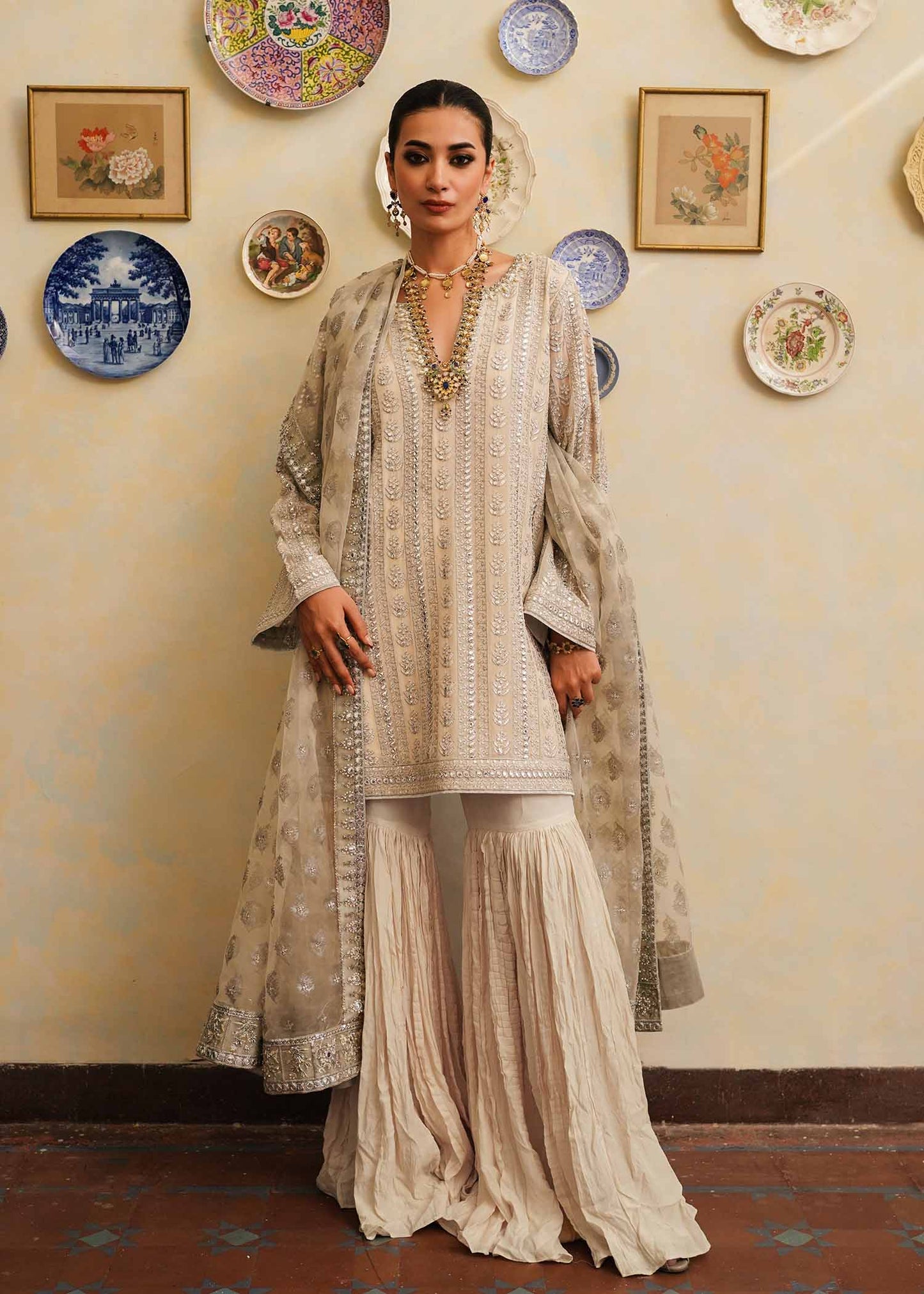 Mahgul | Eid Edit 2024 | Crushed Silver - Pakistani Designer Dress - by Mahgul | Type: Luxury - 100% Original at Saira Sultan