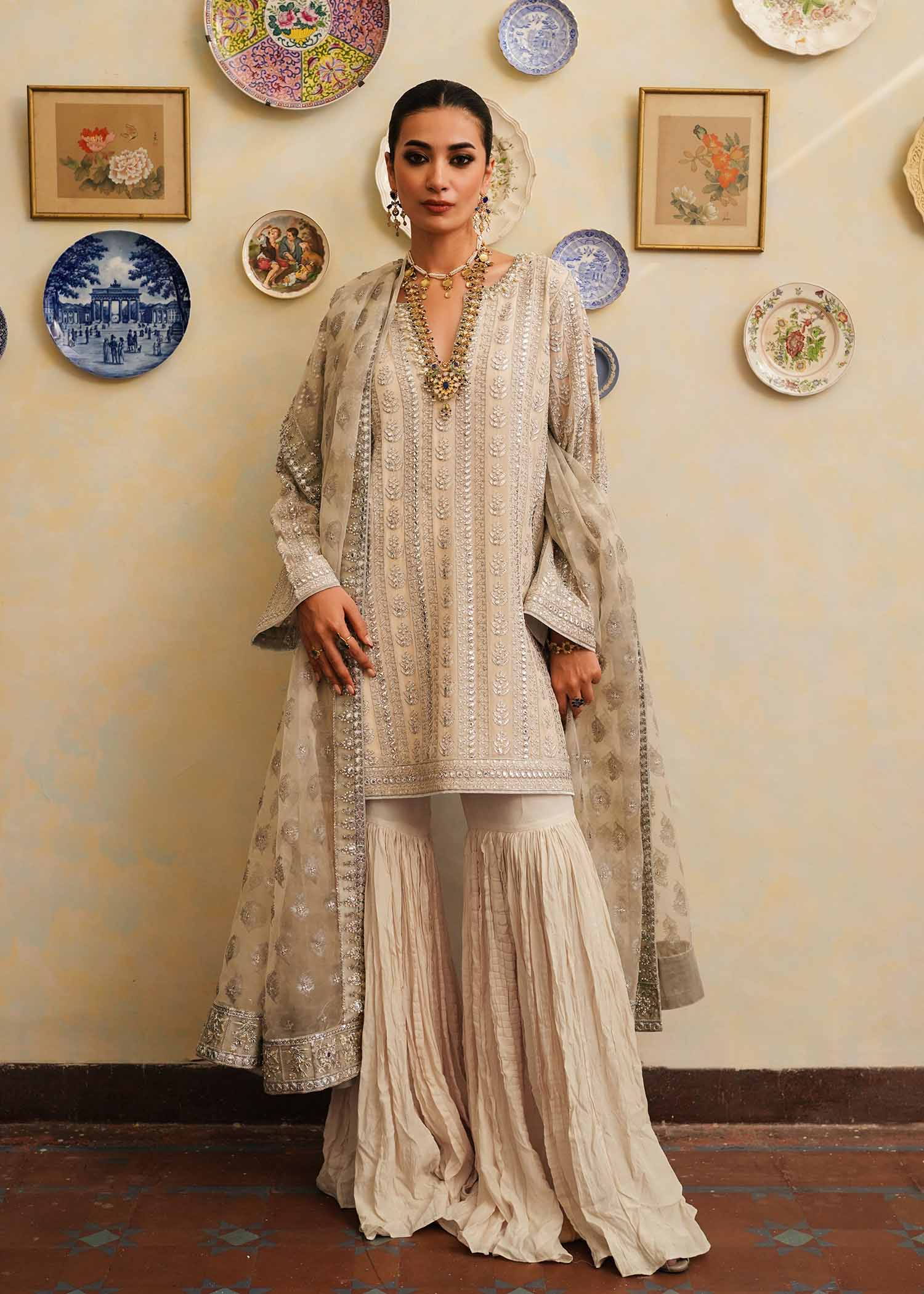 Mahgul | Eid Edit 2024 | Crushed Silver - Pakistani Designer Dress - by Mahgul | Type: Luxury - 100% Original at Saira Sultan