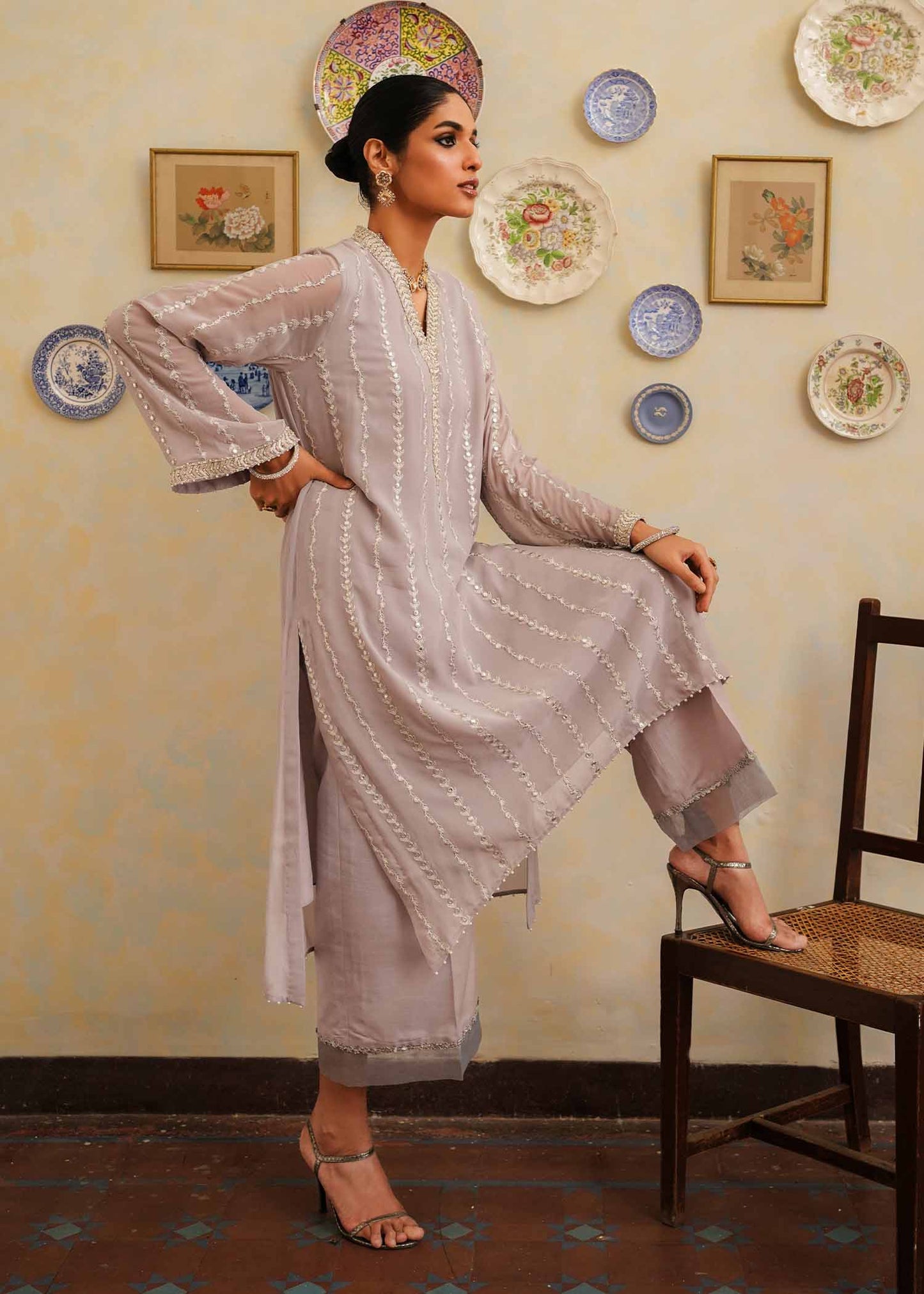 Mahgul | Eid Edit 2024 | Lavender Lines - Pakistani Designer Dress - by Mahgul | Type: Luxury - 100% Original at Saira Sultan