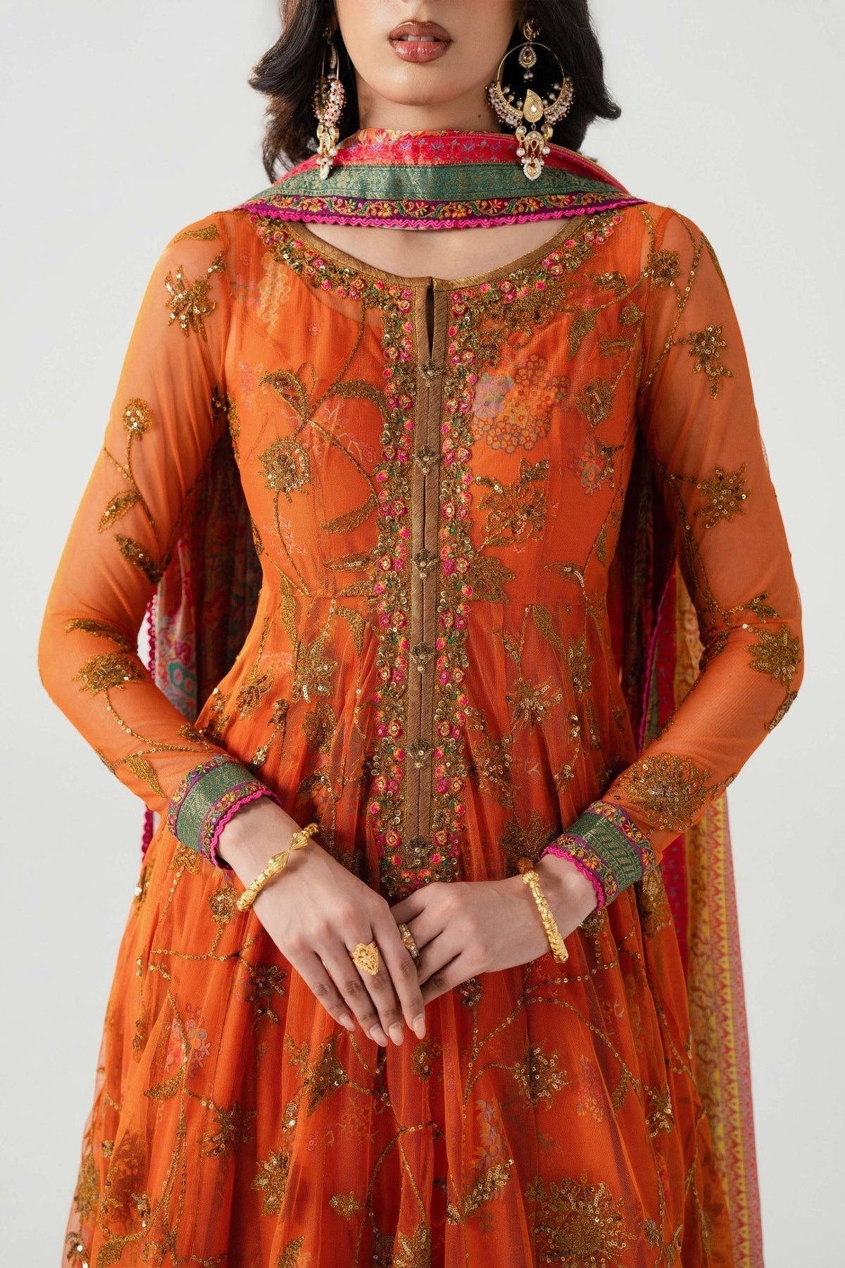 Fahad Hussayn | Jalsa Ghar |Mahlaqa bai Custom Size Orange Net