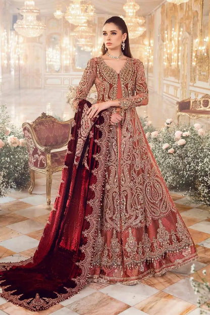 Maria B | Mbroidered Wedding Edition 23 | Salmon Pink BD-2701 - Pakistani Designer Dress - by Maria B | Type: Bridal - 100% Original at Saira Sultan