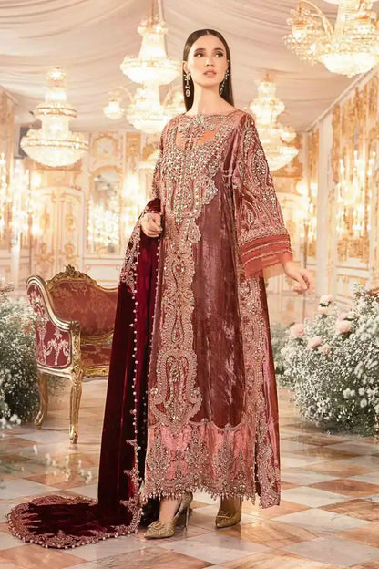 Maria B | Mbroidered Wedding Edition 23 | Salmon Pink BD-2701 - Pakistani Designer Dress - by Maria B | Type: Bridal - 100% Original at Saira Sultan
