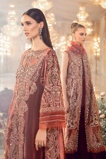 Maria B | Mbroidered Wedding Edition 23 | Salmon Pink BD-2701 - Pakistani Designer Dress - by Maria B | Type: Bridal - 100% Original at Saira Sultan
