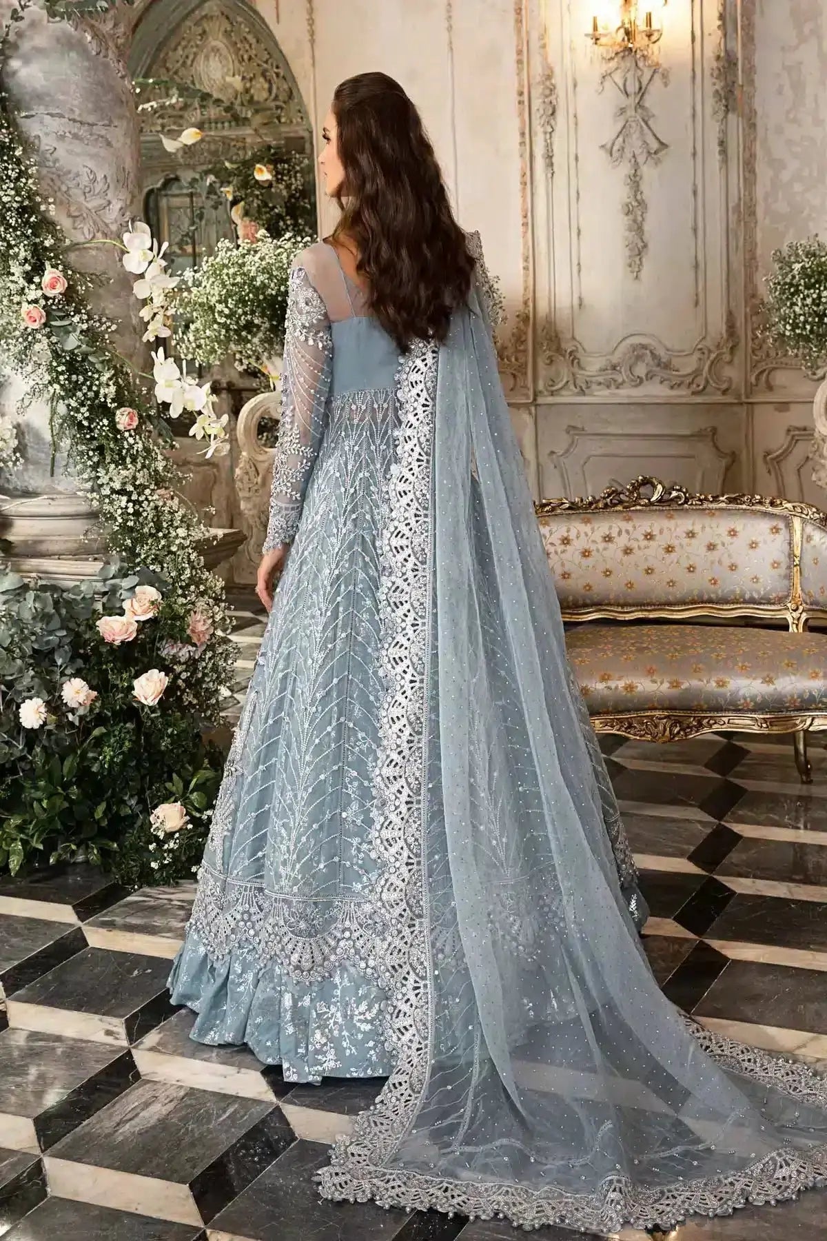 Maria B | Mbroidered Wedding Edition 23 | Ice Blue BD-2702 - Pakistani Designer Dress - by Maria B | Type: Bridal - 100% Original at Saira Sultan