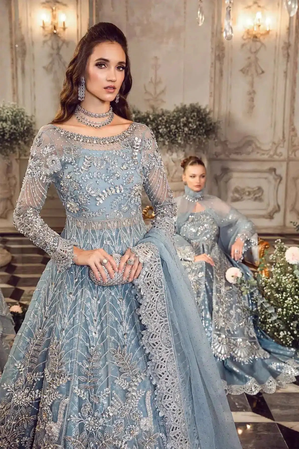 Maria B | Mbroidered Wedding Edition 23 | Ice Blue BD-2702 - Pakistani Designer Dress - by Maria B | Type: Bridal - 100% Original at Saira Sultan