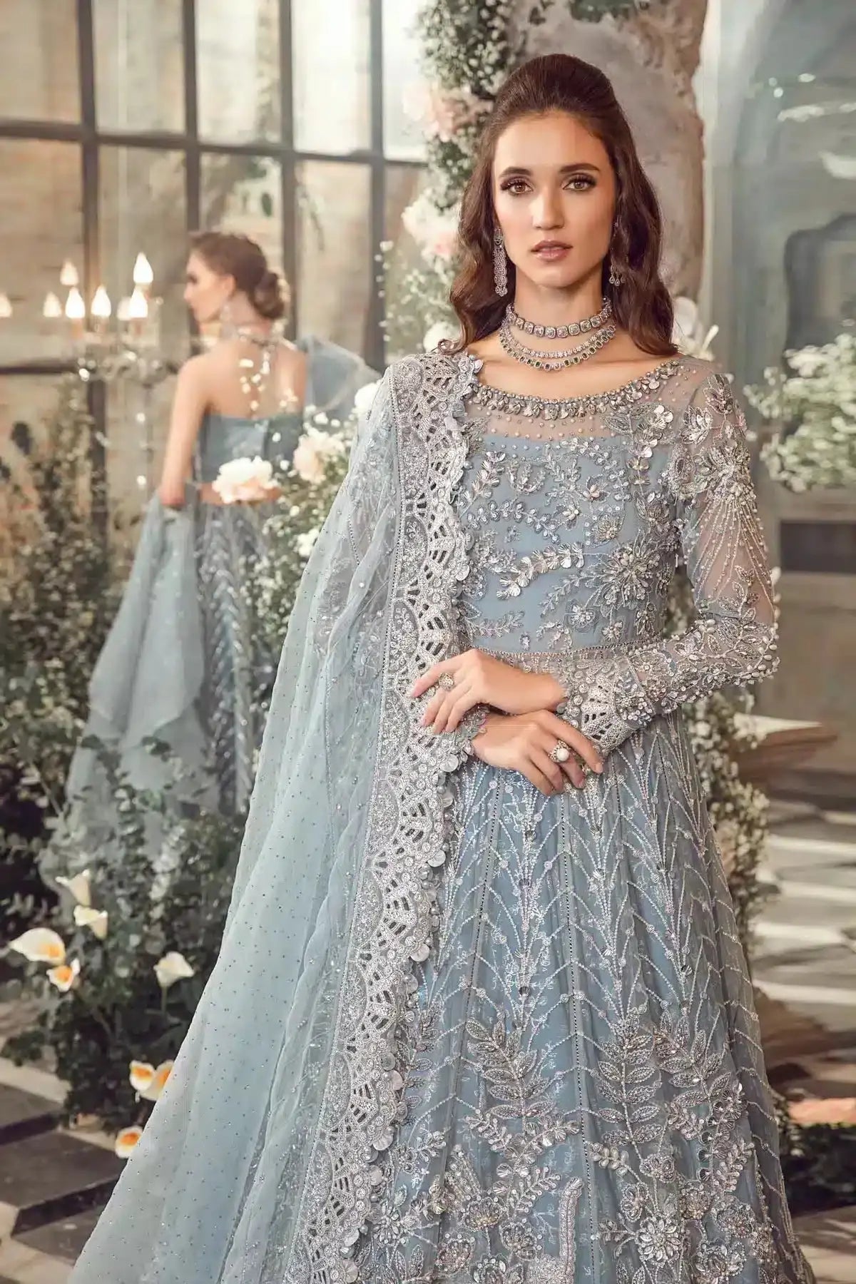 Maria B | Mbroidered Wedding Edition 23 | Ice Blue BD-2702 - Pakistani Designer Dress - by Maria B | Type: Bridal - 100% Original at Saira Sultan