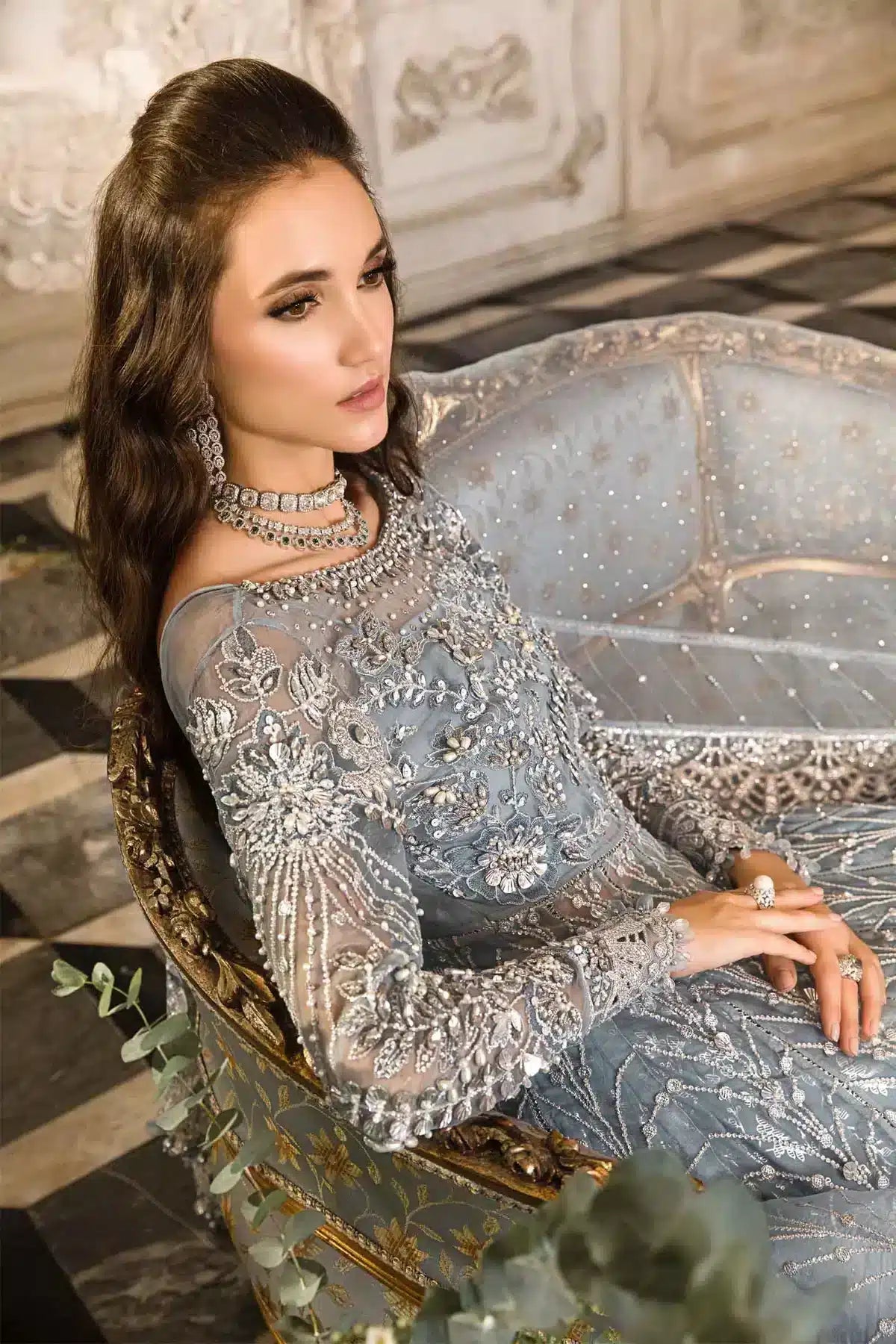 Maria B | Mbroidered Wedding Edition 23 | Ice Blue BD-2702 - Pakistani Designer Dress - by Maria B | Type: Bridal - 100% Original at Saira Sultan