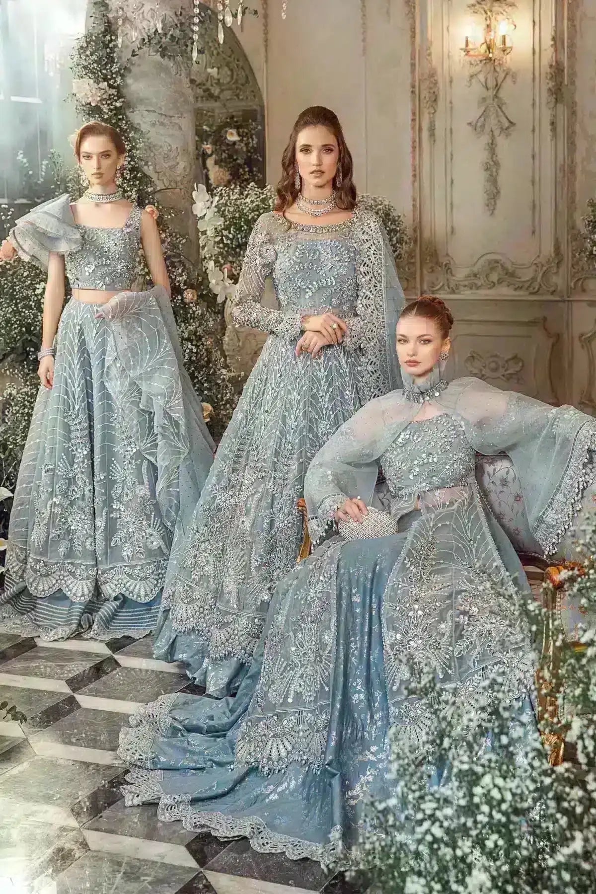 Maria B | Mbroidered Wedding Edition 23 | Ice Blue BD-2702 - Pakistani Designer Dress - by Maria B | Type: Bridal - 100% Original at Saira Sultan
