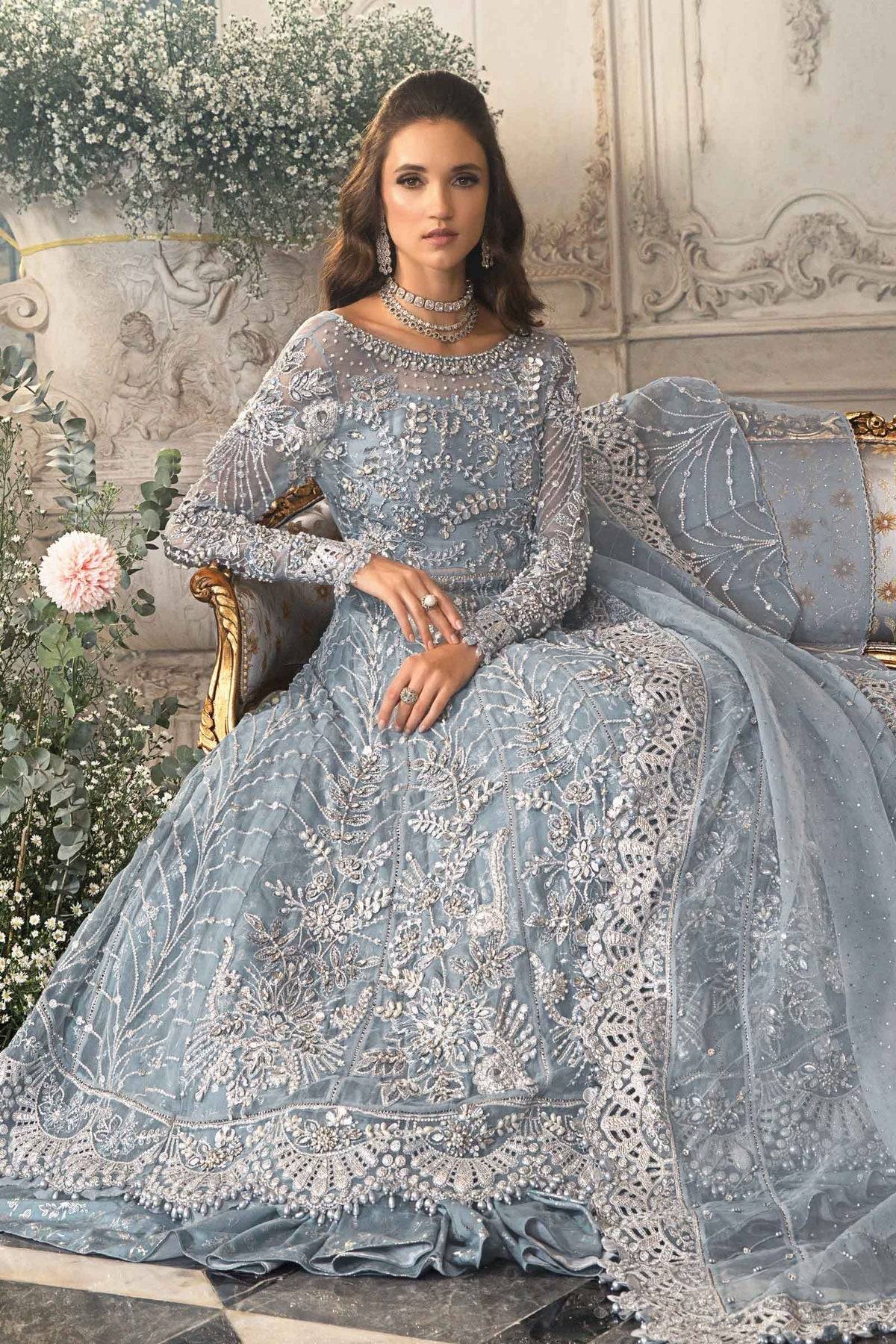 Maria B | Mbroidered Wedding Edition 23 | Ice Blue BD-2702 - Pakistani Designer Dress - by Maria B | Type: Bridal - 100% Original at Saira Sultan