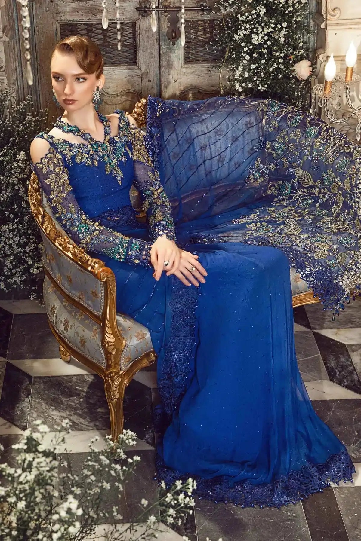 Maria B | Mbroidered Wedding Edition 23 | Cobalt Blue BD-2704 - Pakistani Designer Dress - by Maria B | Type: Bridal - 100% Original at Saira Sultan