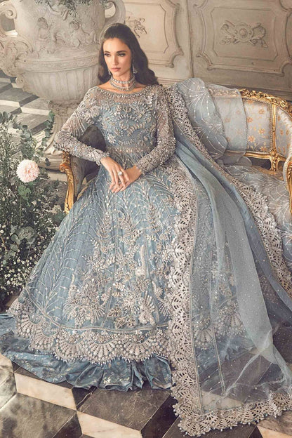 Maria B | Mbroidered Wedding Edition 23 | Ice Blue BD-2702 - Pakistani Designer Dress - by Maria B | Type: Bridal - 100% Original at Saira Sultan