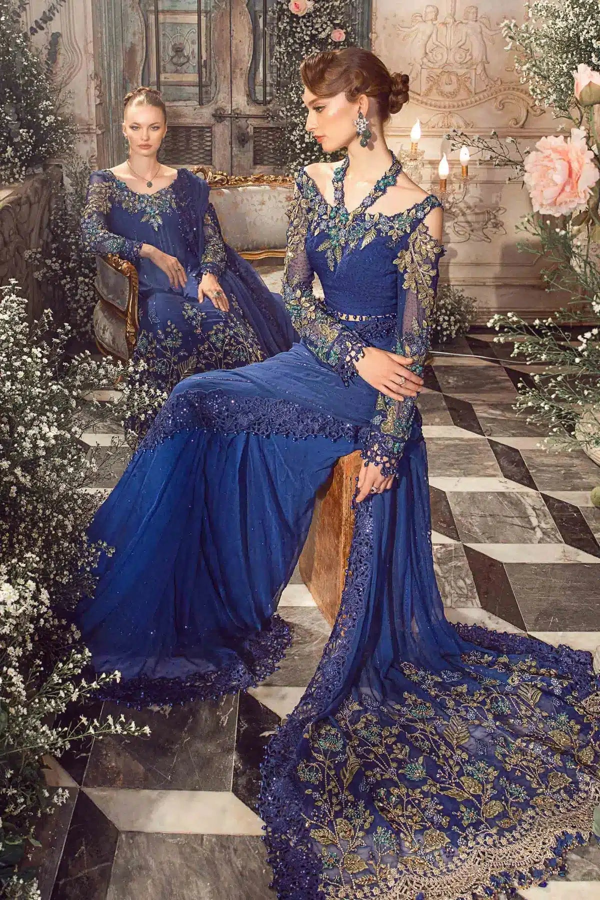 Maria B | Mbroidered Wedding Edition 23 | Cobalt Blue BD-2704 - Pakistani Designer Dress - by Maria B | Type: Bridal - 100% Original at Saira Sultan