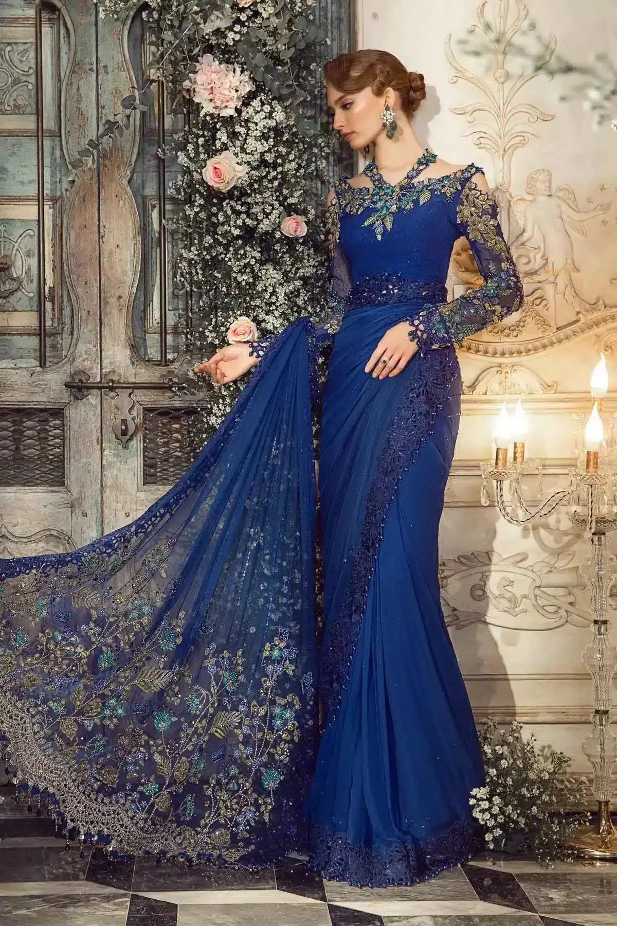 Maria B | Mbroidered Wedding Edition 23 | Cobalt Blue BD-2704 - Pakistani Designer Dress - by Maria B | Type: Bridal - 100% Original at Saira Sultan