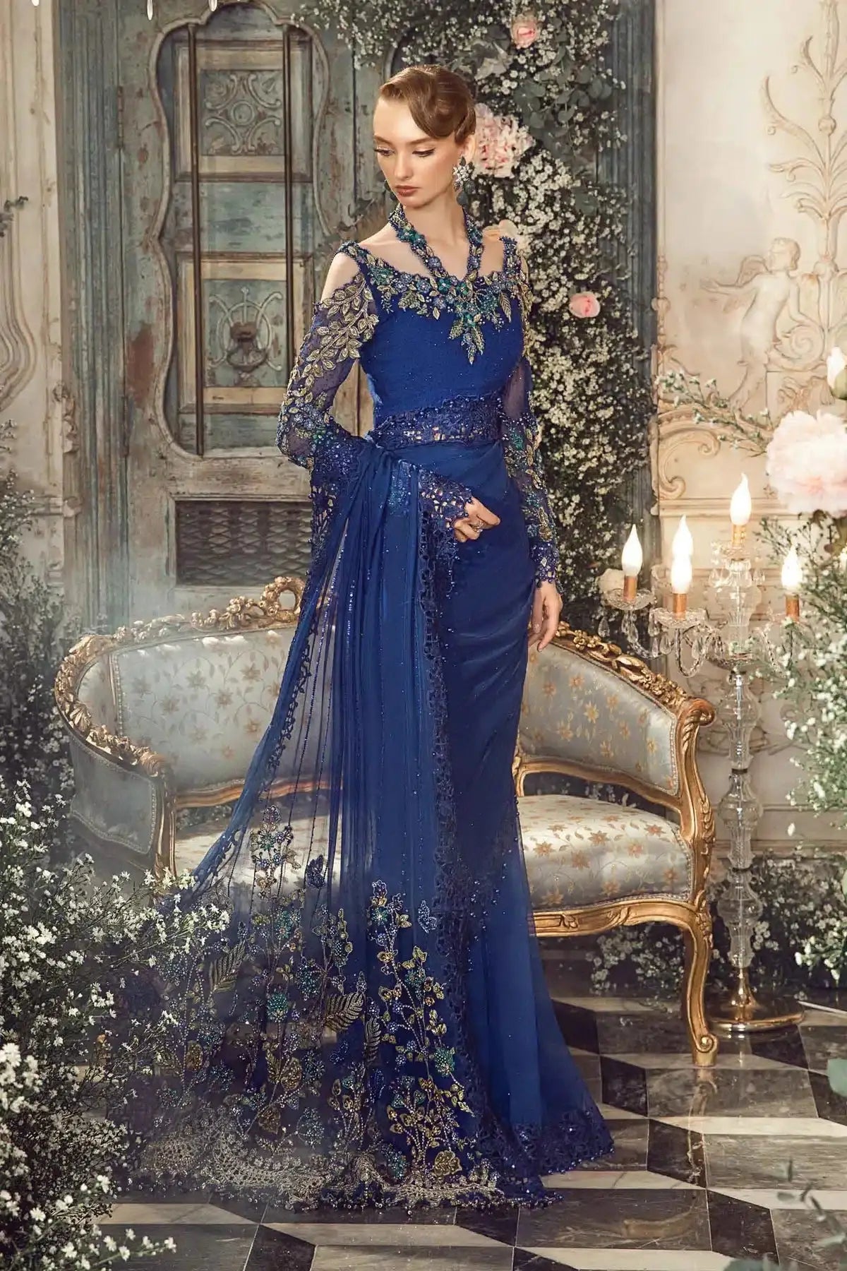 Maria B | Mbroidered Wedding Edition 23 | Cobalt Blue BD-2704 - Pakistani Designer Dress - by Maria B | Type: Bridal - 100% Original at Saira Sultan