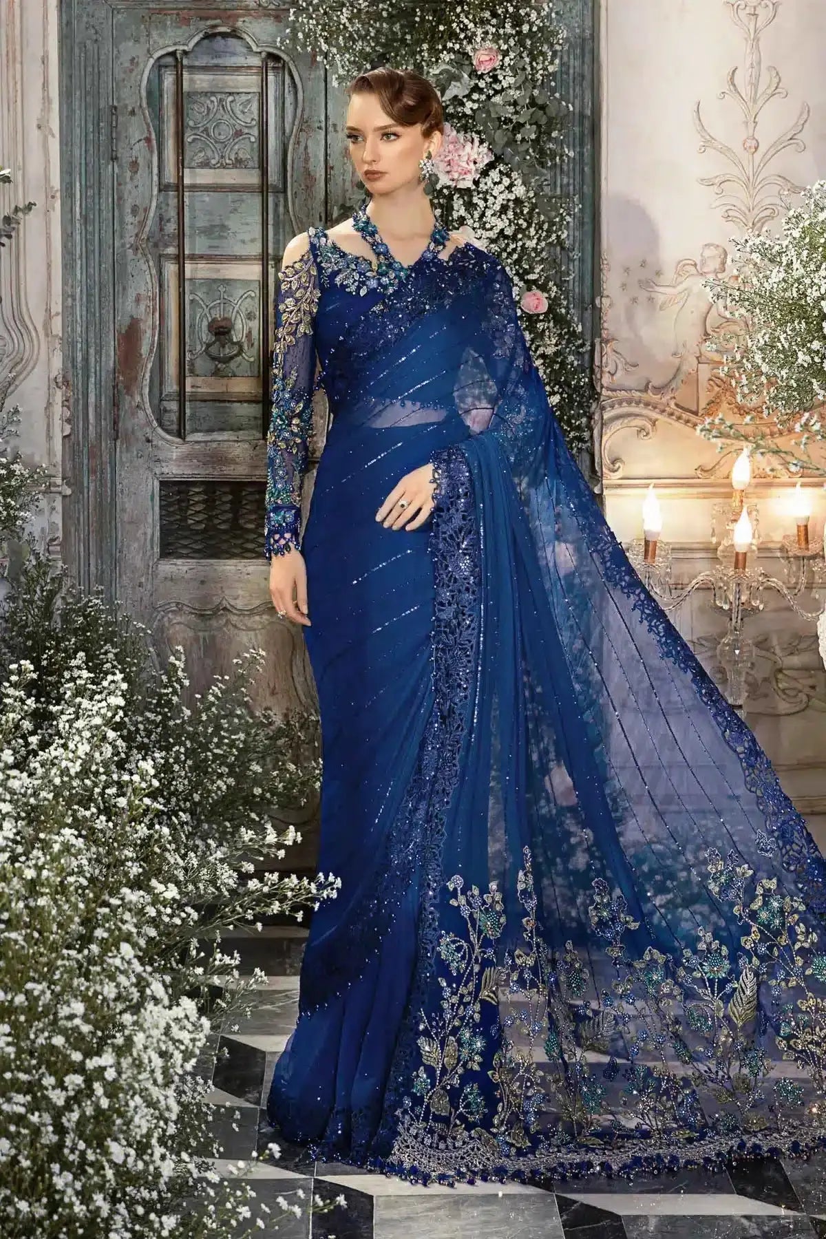 Maria B | Mbroidered Wedding Edition 23 | Cobalt Blue BD-2704 - Pakistani Designer Dress - by Maria B | Type: Bridal - 100% Original at Saira Sultan