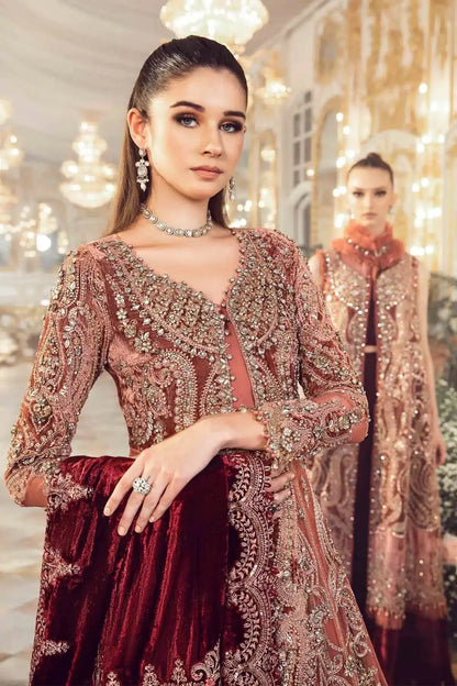 Maria B | Mbroidered Wedding Edition 23 | Salmon Pink BD-2701 - Pakistani Designer Dress - by Maria B | Type: Bridal - 100% Original at Saira Sultan