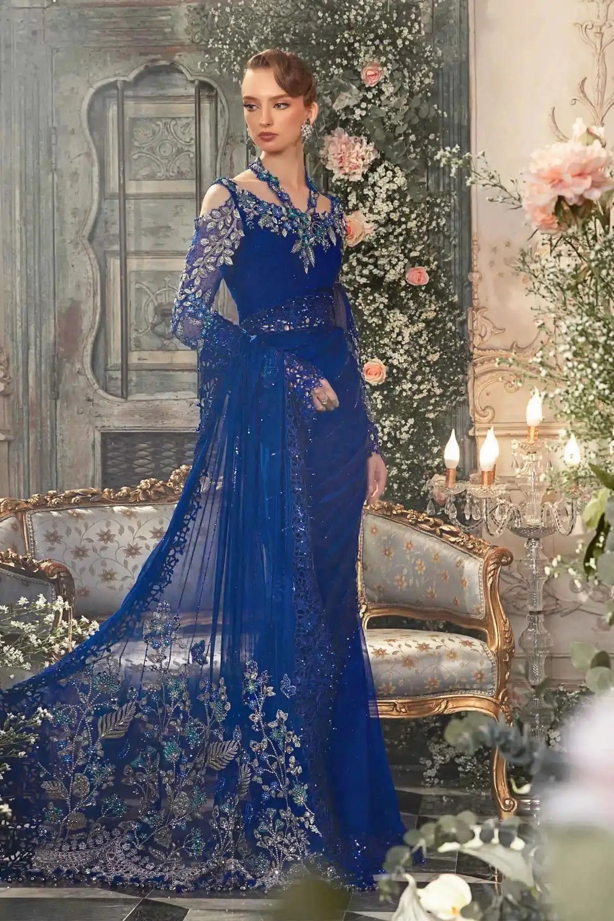Maria B | Mbroidered Wedding Edition 23 | Cobalt Blue BD-2704 - Pakistani Designer Dress - by Maria B | Type: Bridal - 100% Original at Saira Sultan