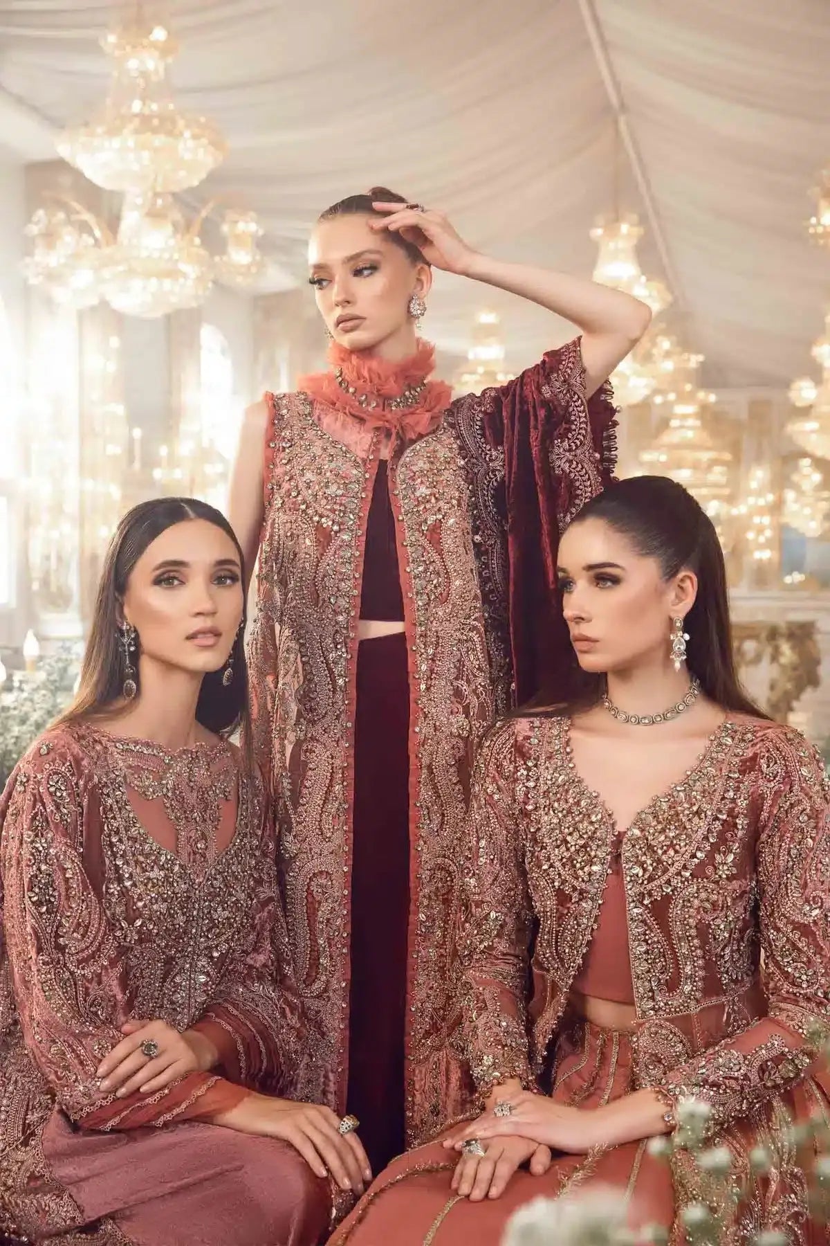 Maria B | Mbroidered Wedding Edition 23 | Salmon Pink BD-2701 - Pakistani Designer Dress - by Maria B | Type: Bridal - 100% Original at Saira Sultan